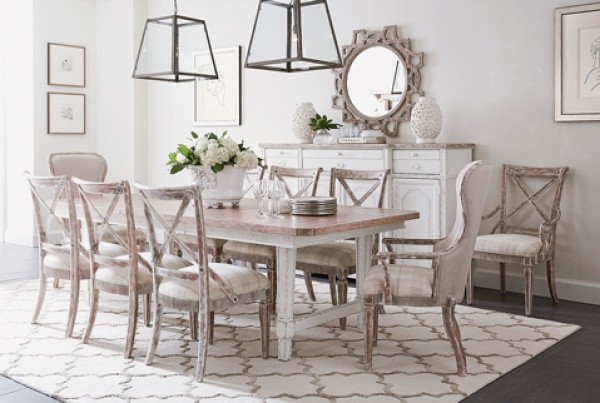 luxury dining room with brown and white tables and chairs